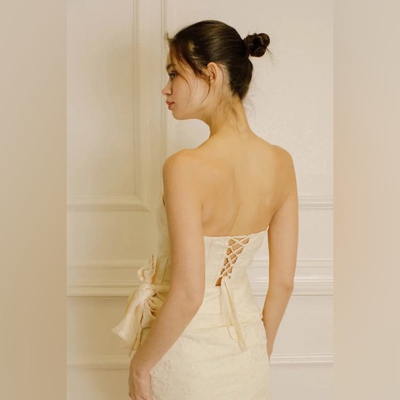 NWT Storia Floral Splotched Daisy Embossed Print Strapless Corset Mini Dress - Picture 5 of 13